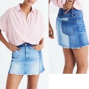 Madewell patchwork denim distressed mini skirt
